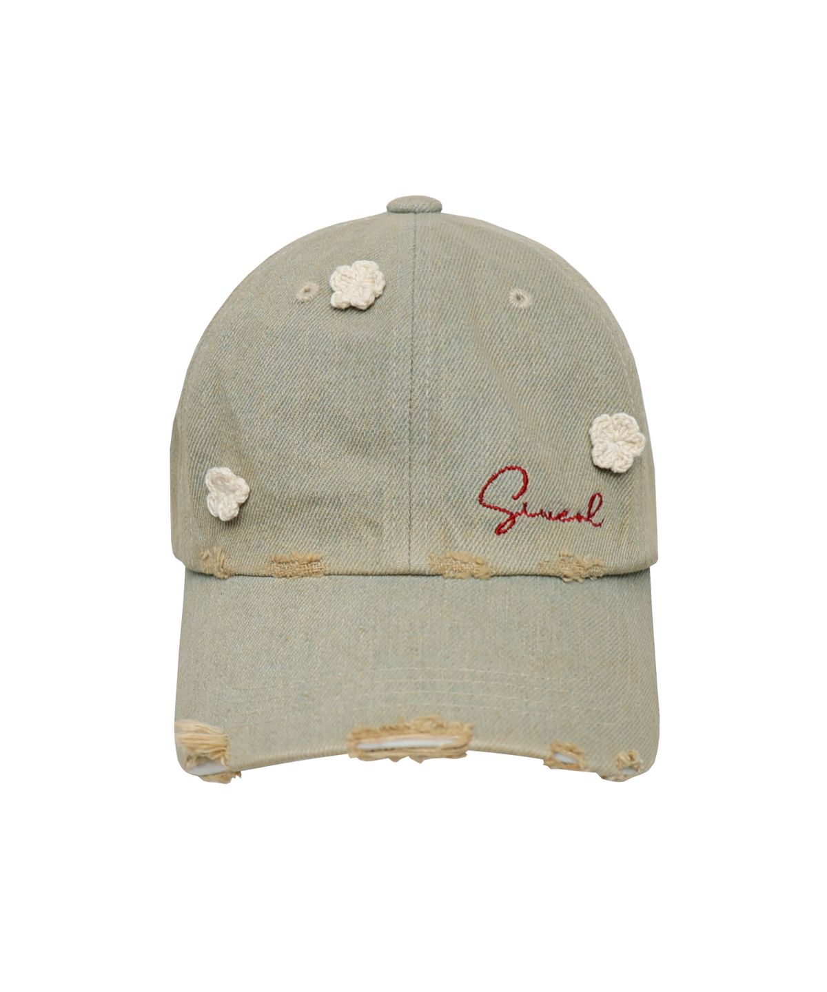 시월107(SIWL107) Crochet Denim Cap (Dusty Yellow)