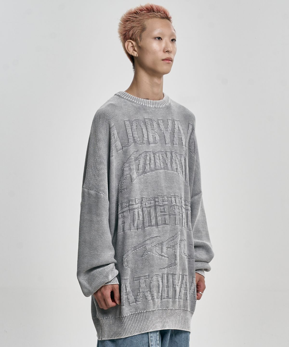 아조바이아조(AJOBYAJO) [PBA] Five AJO Logos Washed Sweater [LIGHT GREY]
