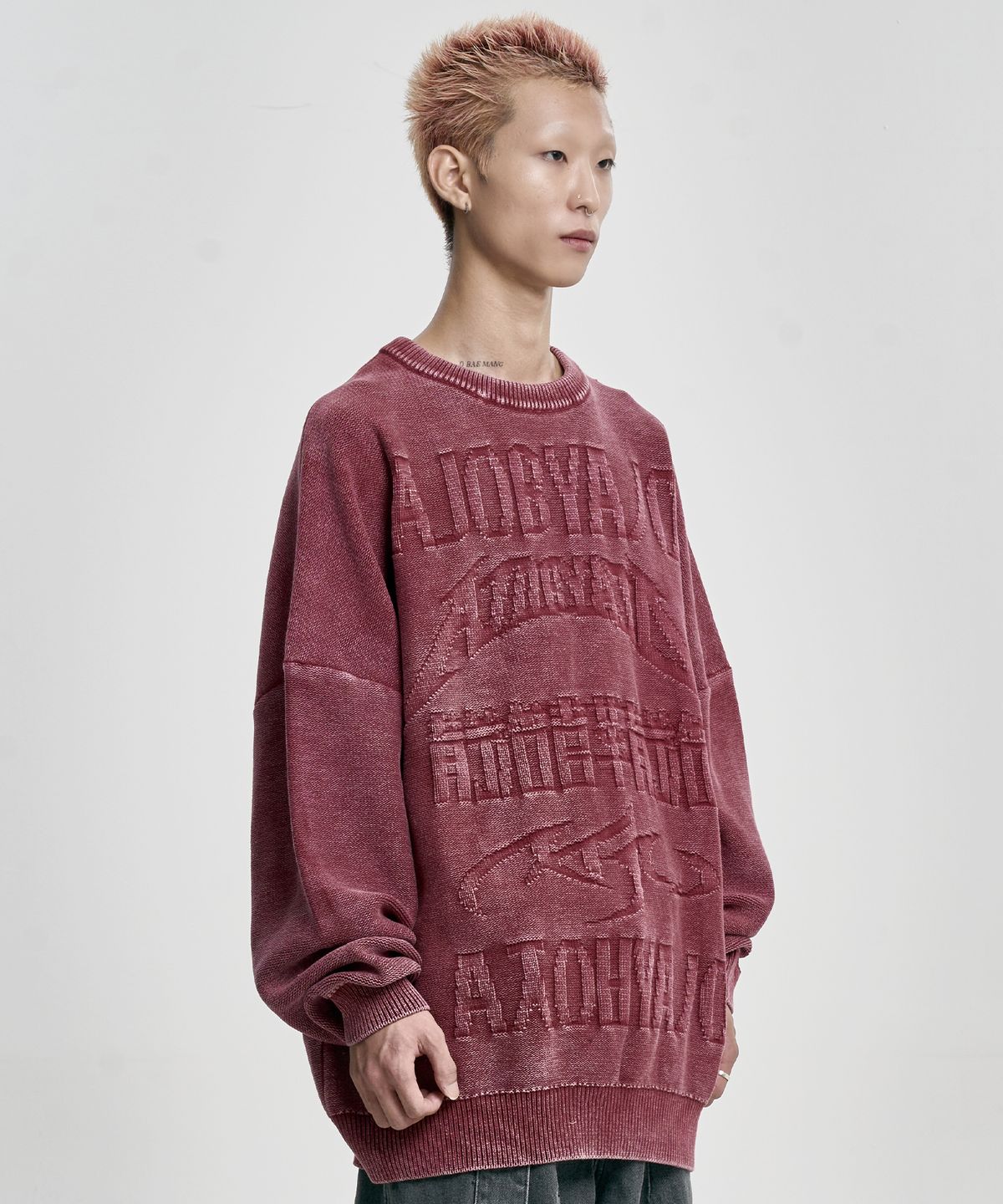 아조바이아조(AJOBYAJO) [PBA] Five AJO Logos Washed Sweater [BURGUNDY]