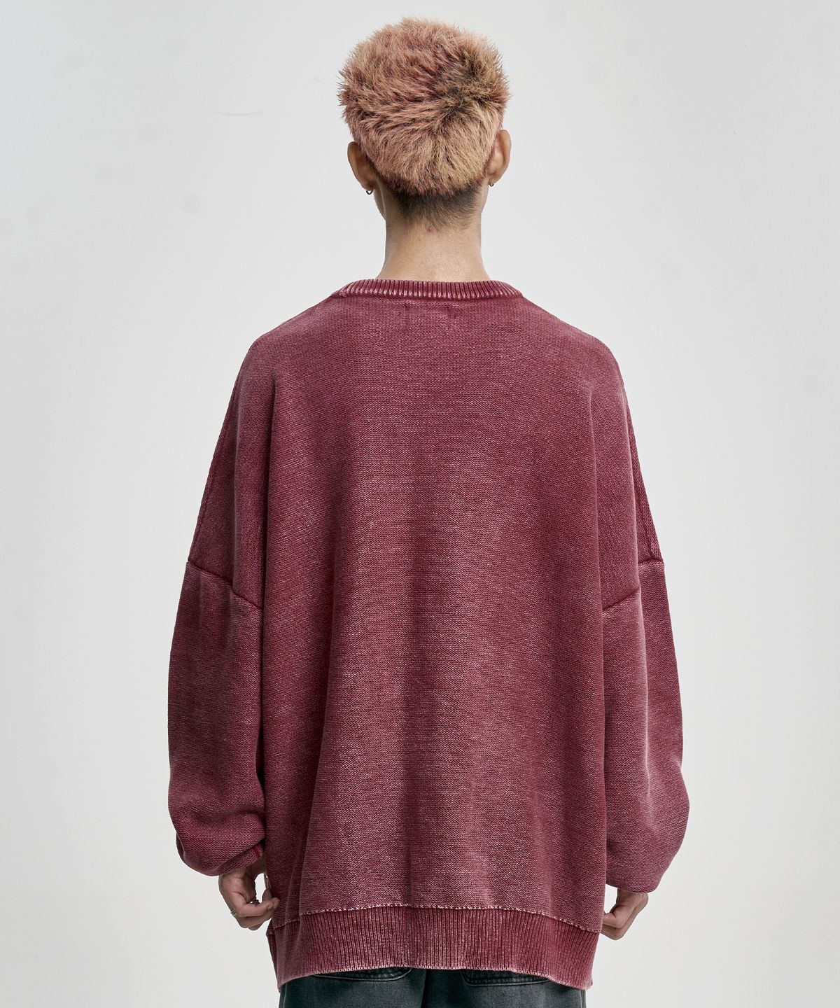 아조바이아조(AJOBYAJO) [PBA] Five AJO Logos Washed Sweater [BURGUNDY]