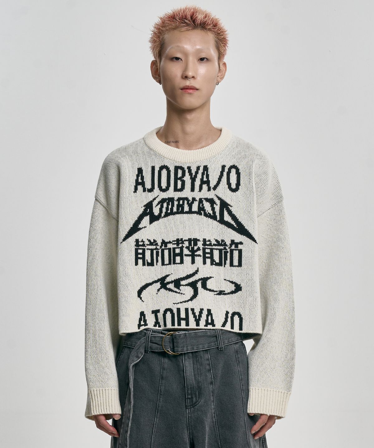 아조바이아조(AJOBYAJO) [PBA] Total Logo Cropped Sweater [IVORY]