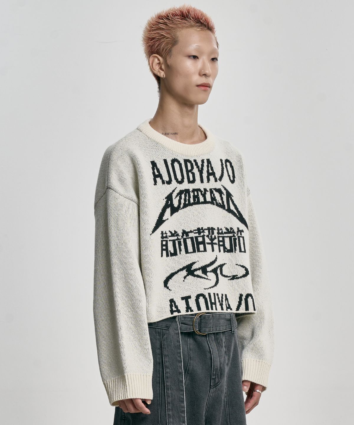 아조바이아조(AJOBYAJO) [PBA] Total Logo Cropped Sweater [IVORY]