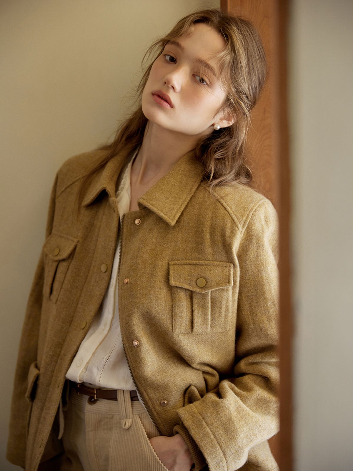 르니나(LENINA) EVAN wool bomber jacket_KHAKI BEIGE