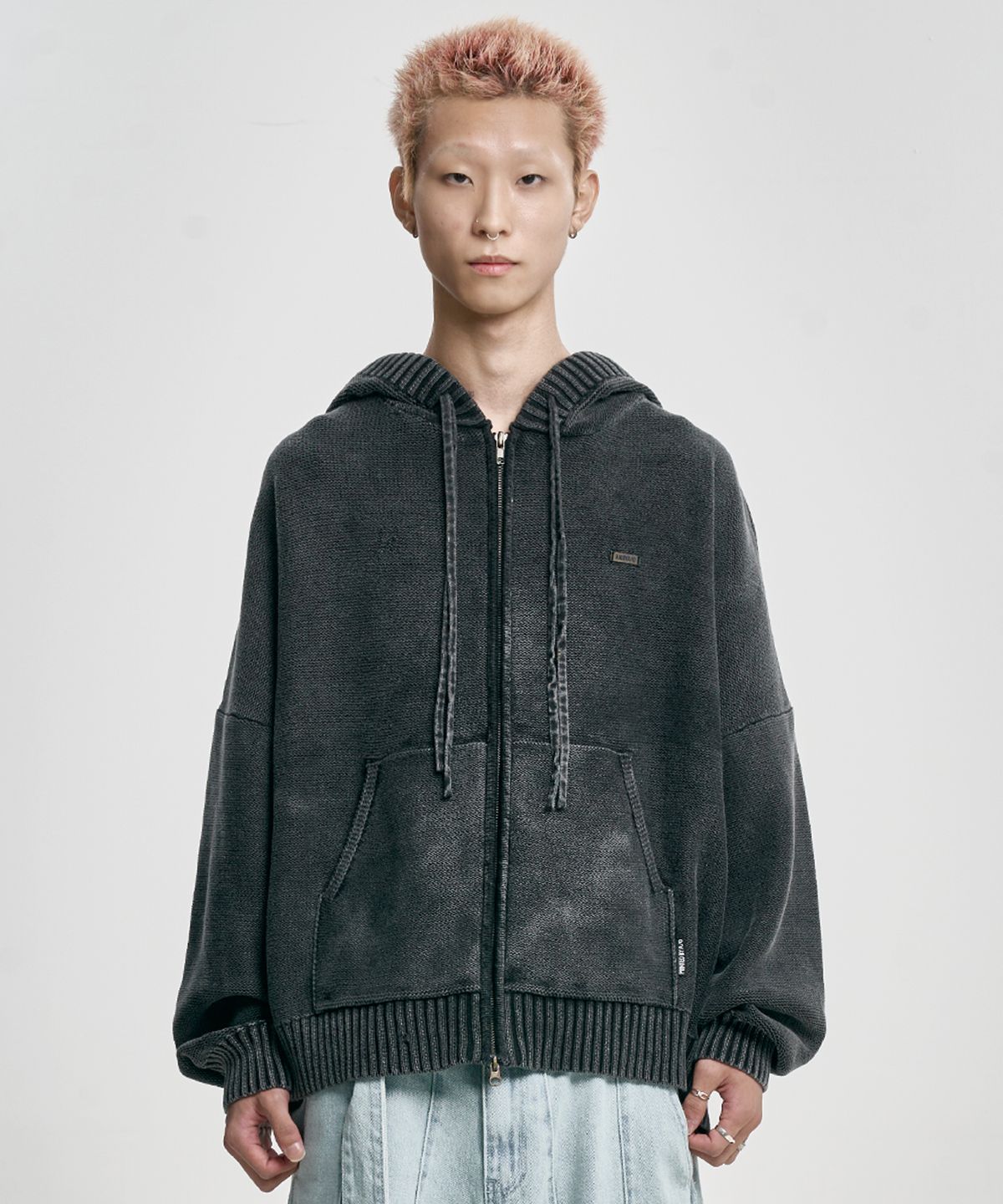 아조바이아조(AJOBYAJO) [PBA] Five AJO Logos Washed Zip-Up Hoodie [CHARCOAL]