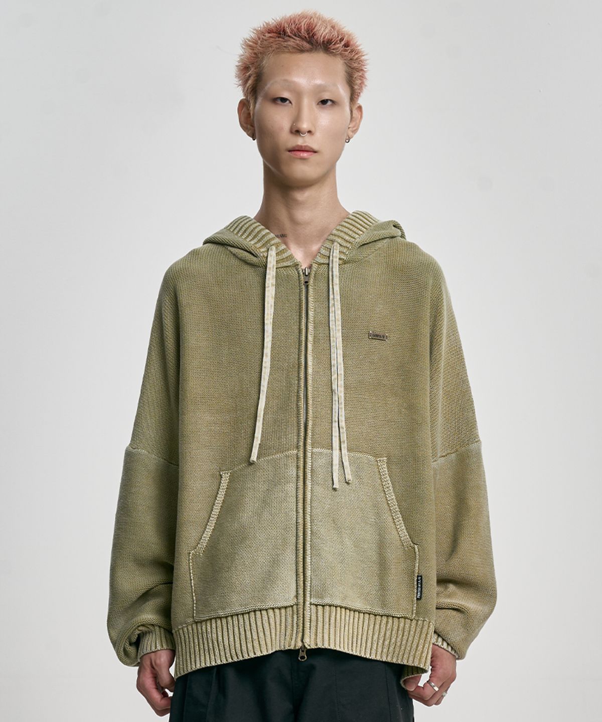 아조바이아조(AJOBYAJO) [PBA] Five AJO Logos Washed Zip-Up Hoodie [LIGHT KHAKI]