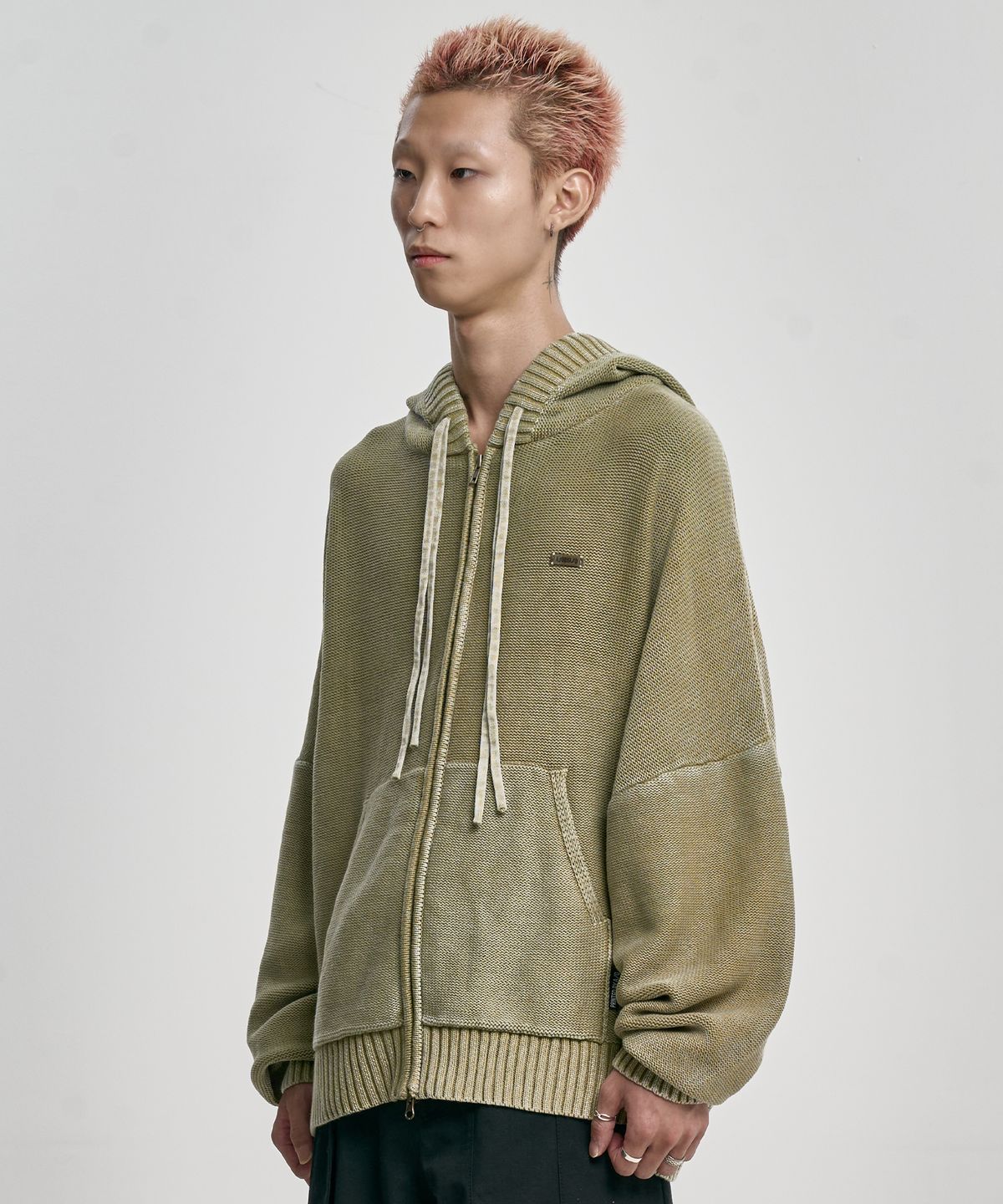 아조바이아조(AJOBYAJO) [PBA] Five AJO Logos Washed Zip-Up Hoodie [LIGHT KHAKI]