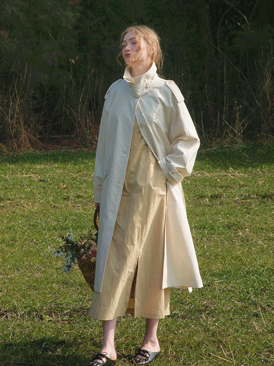 トレンチコート LENINA HARICOT single button long trench coat_IVORY MUSINSA公式 | LENINA HARICOT single button long trench