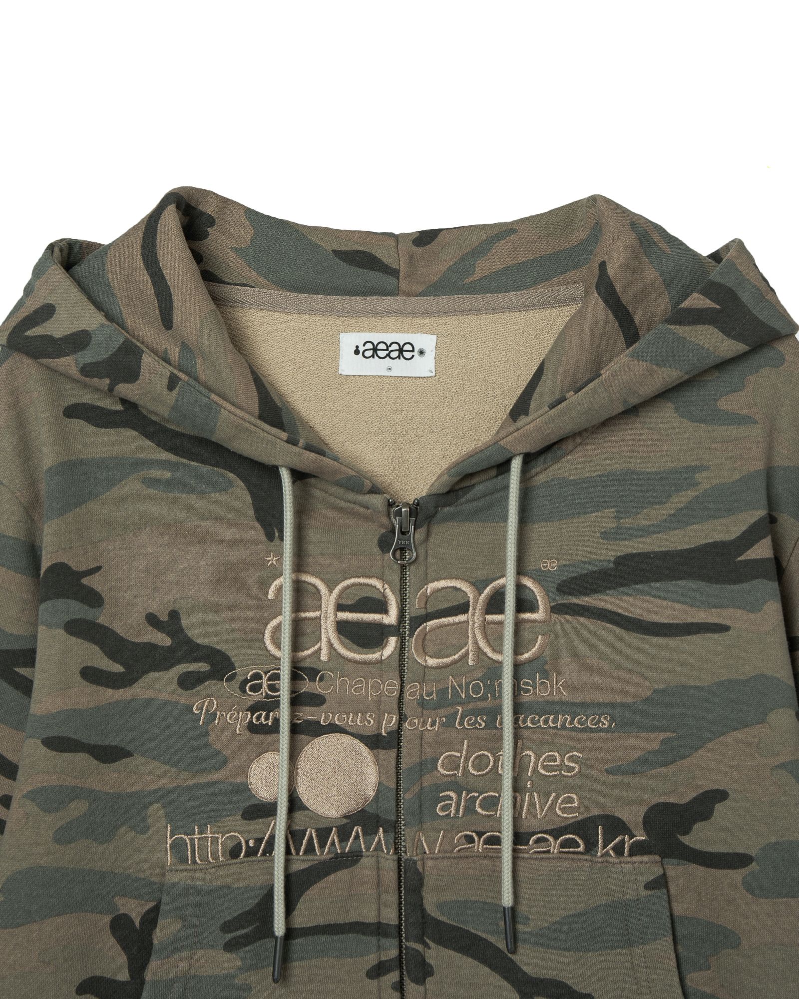 MUSINSA | AEAE WEB LOGO CROP HOOD ZIP UP [CAMO GREEN]