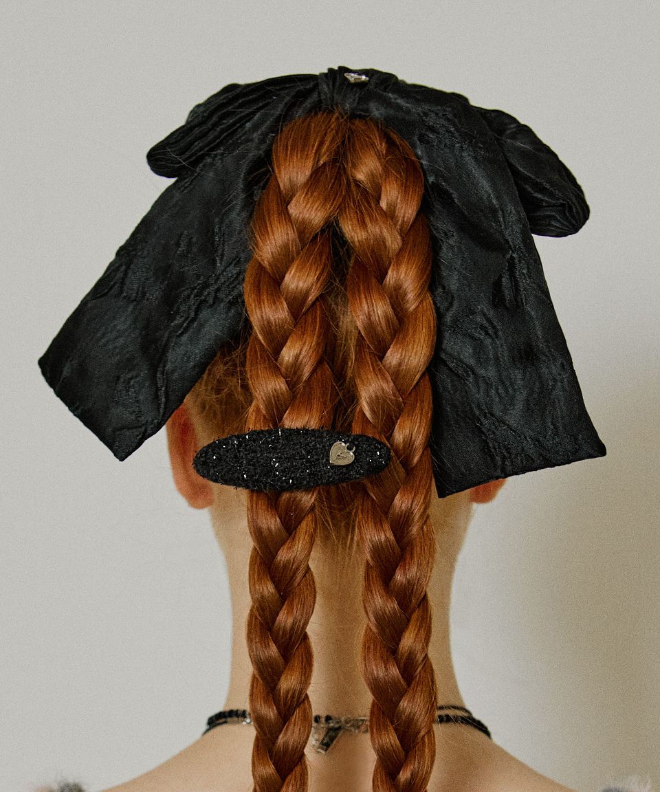 ●VVV● Jacquard Big Ribbon Hairpin Black 24FWHW067BKF MUSINSA | VVV Jacquard Big Ribbon Hairpin _ Black