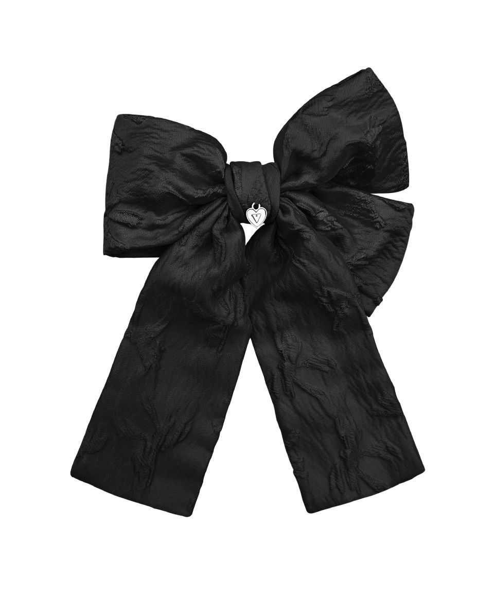 ●VVV● Jacquard Big Ribbon Hairpin Black 24FWHW067BKF MUSINSA | VVV Jacquard Big Ribbon Hairpin _ Black