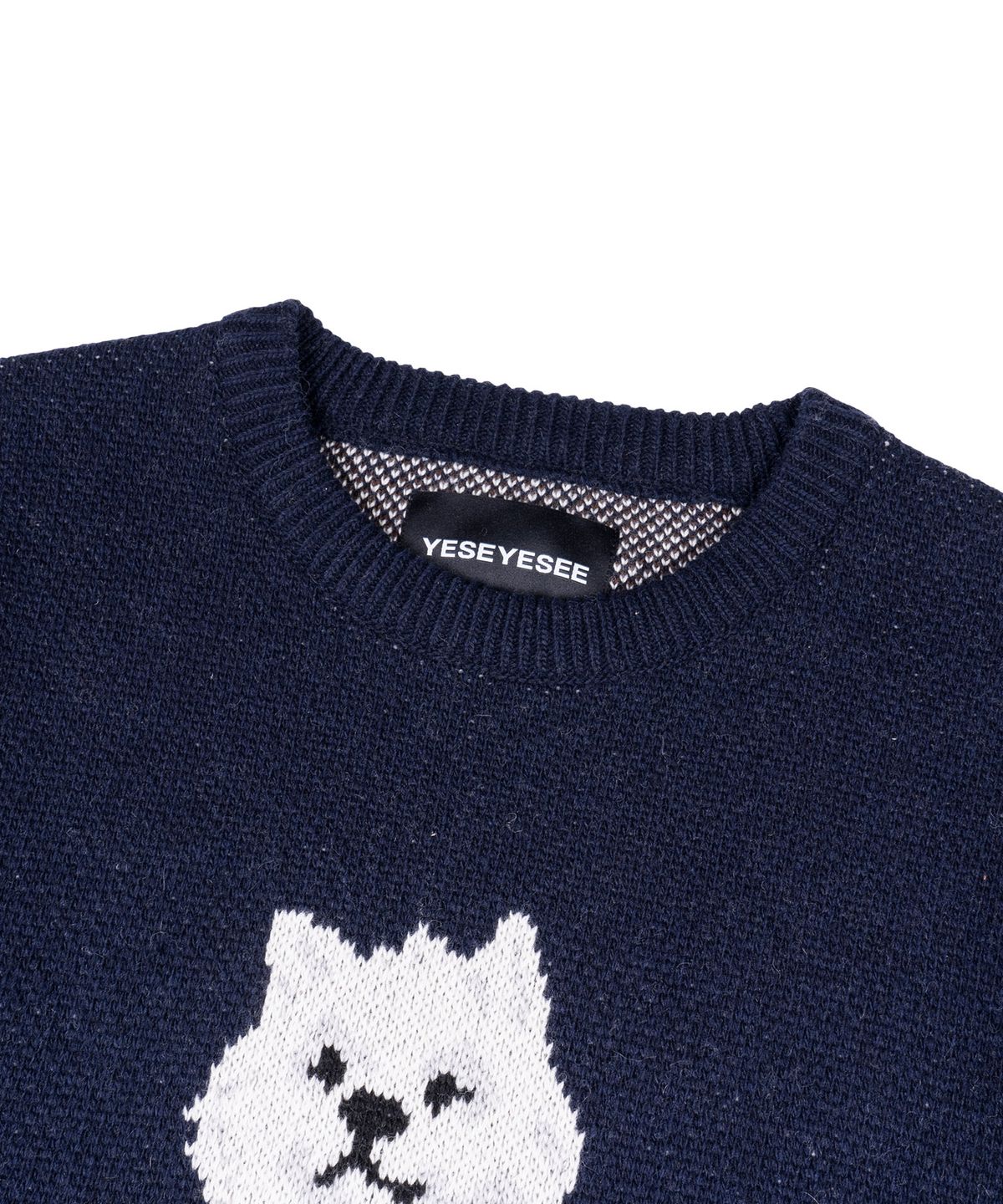 예스아이씨(YESEYESEE) WID x Y.E.S Dog Graphic Knit Pullover Navy