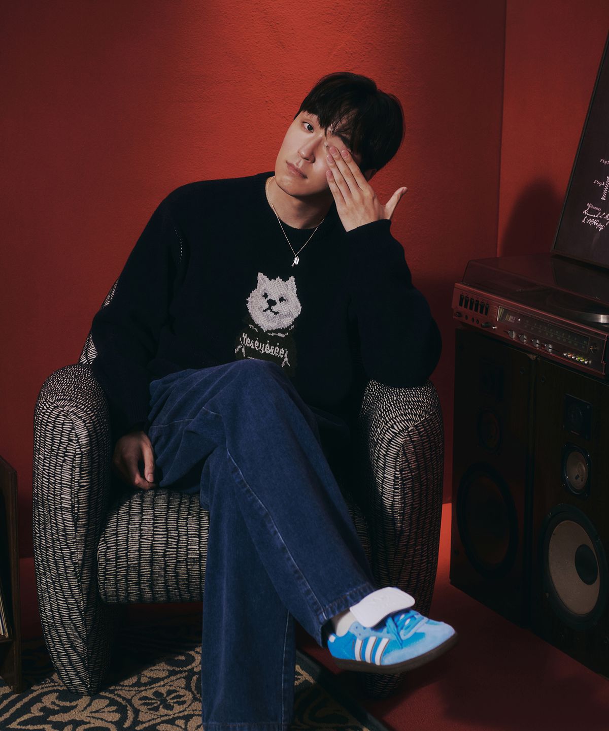 예스아이씨(YESEYESEE) WID x Y.E.S Dog Graphic Knit Pullover Navy