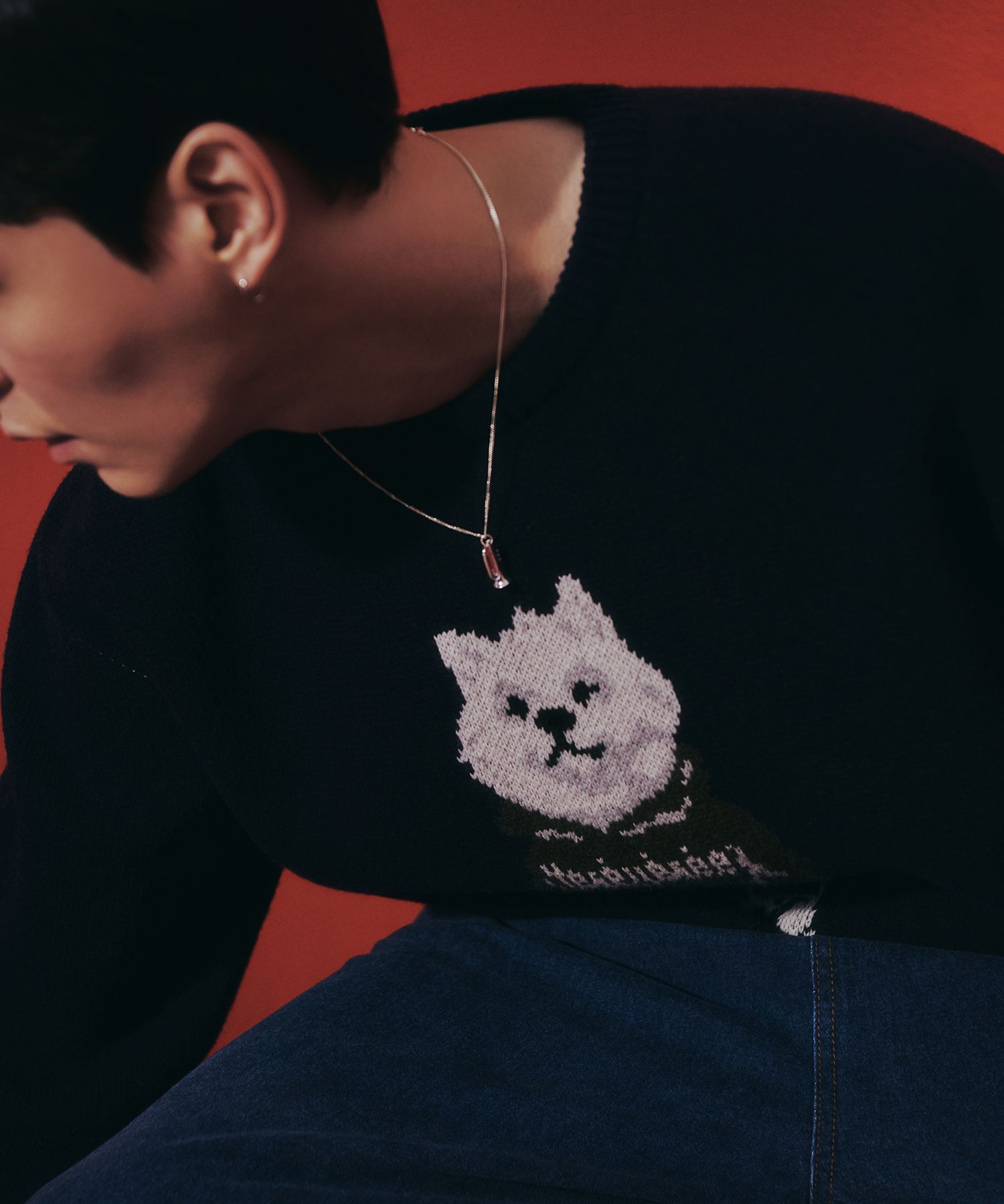 MUSINSA | YESEYESEE WID x Y.E.S Dog Graphic Knit Pullover Navy