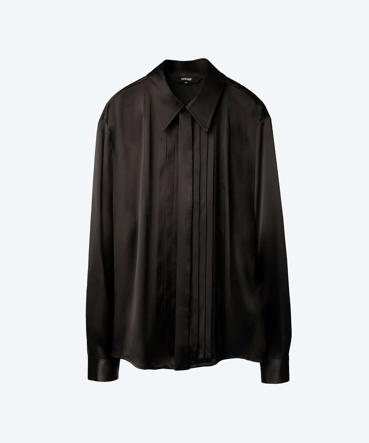 언티지(UNTAGE) 실크 플리츠 셔츠[Black(UNISEX)]_UTS-FS32