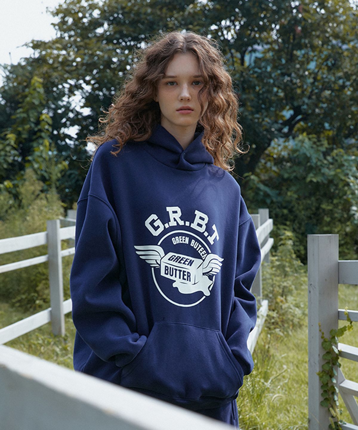 그린버터(GREENBUTTER) Cotton Layered Trucker Jacket (Navy)