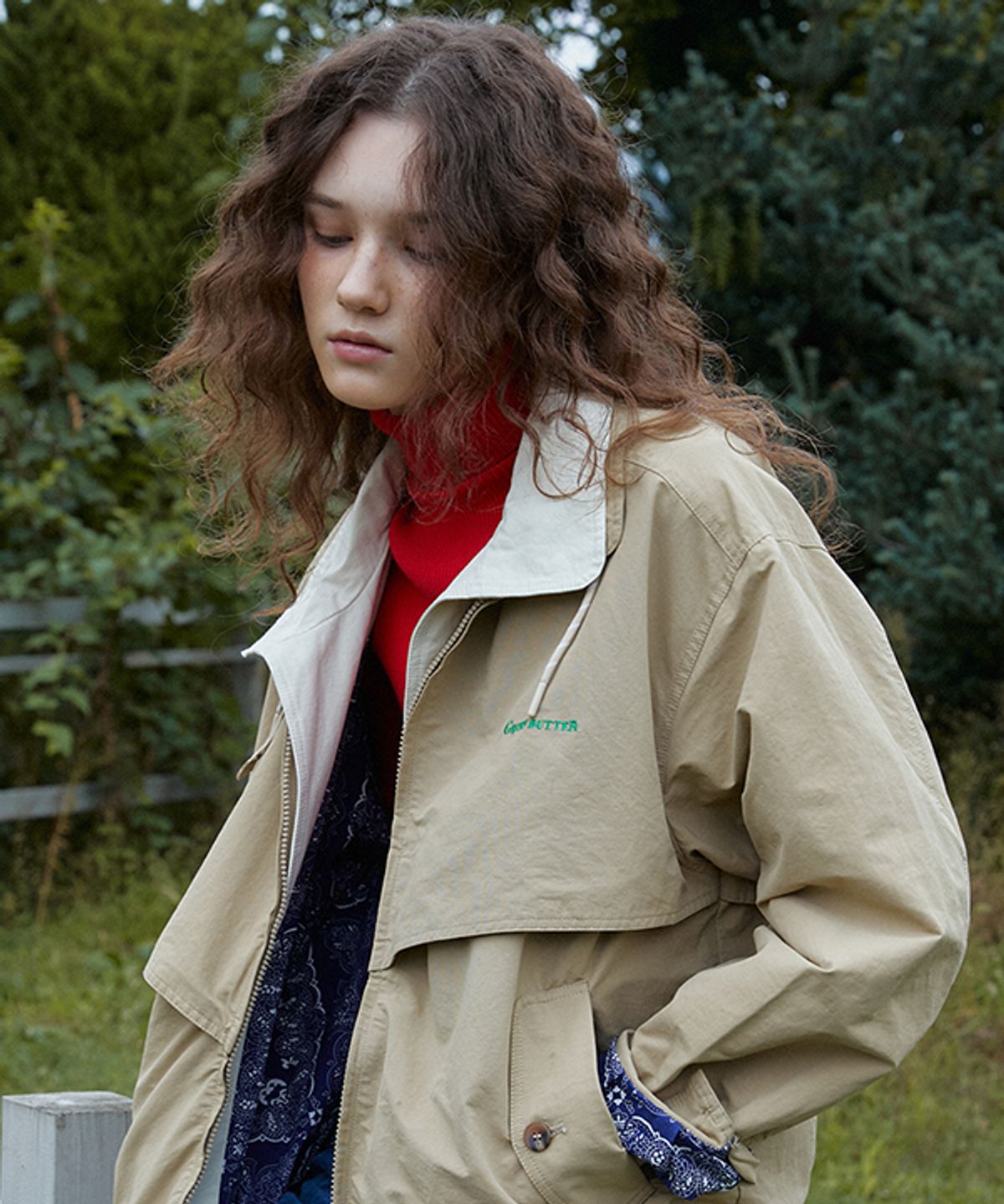 그린버터(GREENBUTTER) Cotton Layered Trucker Jacket (Beige)