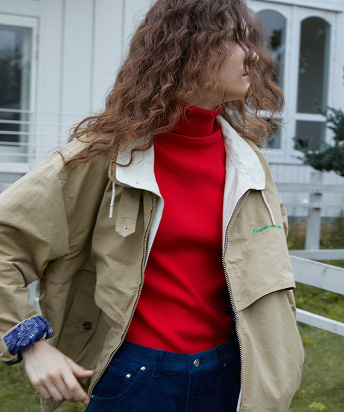 그린버터(GREENBUTTER) Cotton Layered Trucker Jacket (Beige)