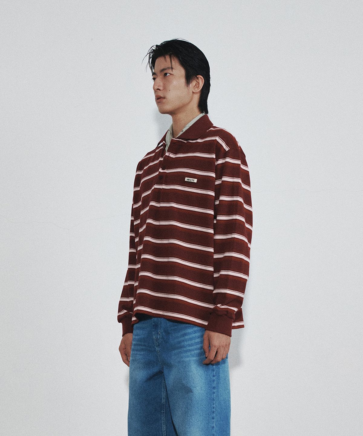 호이테(HEUTE) HET JASPER STRIPE POLO (DRY ROSE RED)