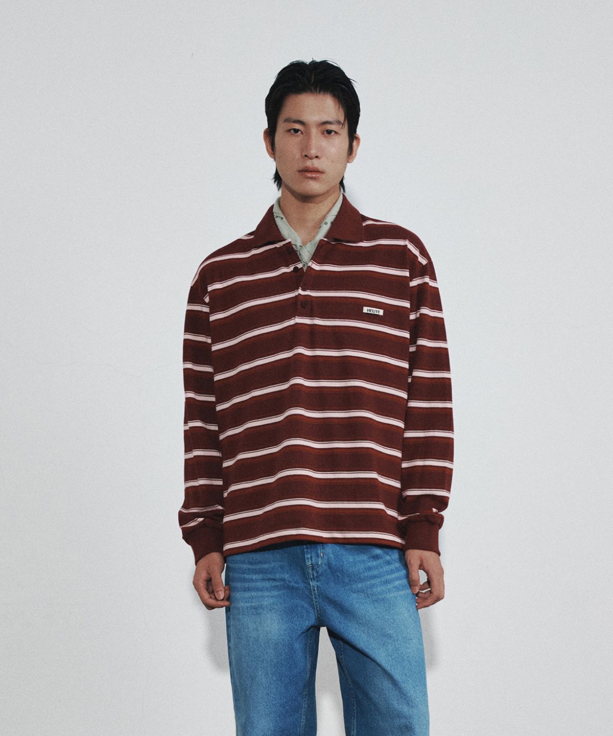 호이테(HEUTE) HET JASPER STRIPE POLO (DRY ROSE RED)