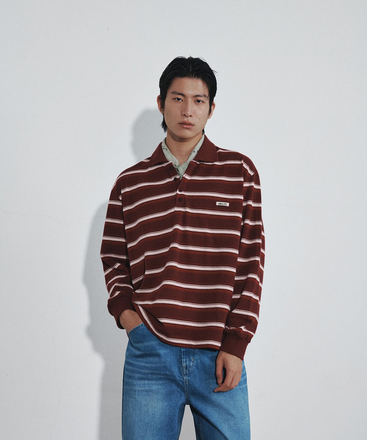 호이테(HEUTE) HET JASPER STRIPE POLO (DRY ROSE RED)