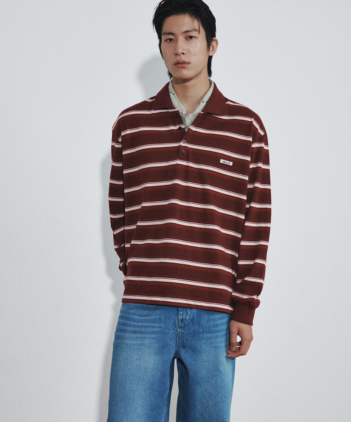 호이테(HEUTE) HET JASPER STRIPE POLO (DRY ROSE RED)