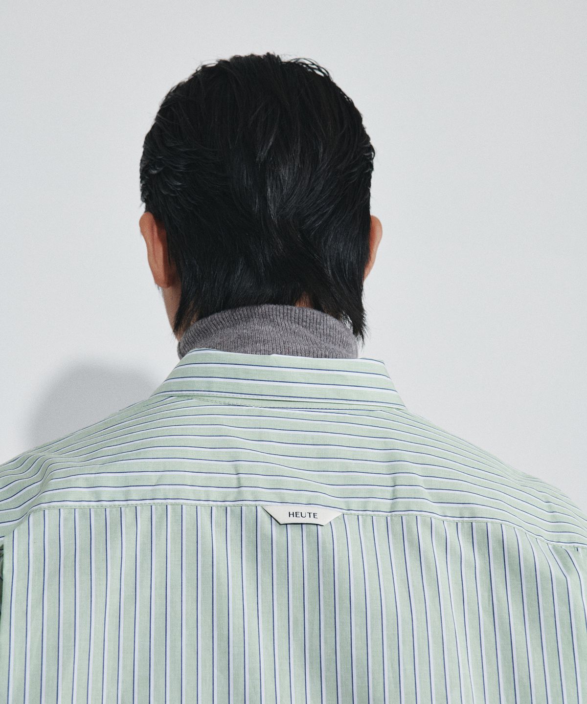 호이테(HEUTE) REGULAR COLLAR COTTON STRIPE SHIRT (GREEN BEANS)