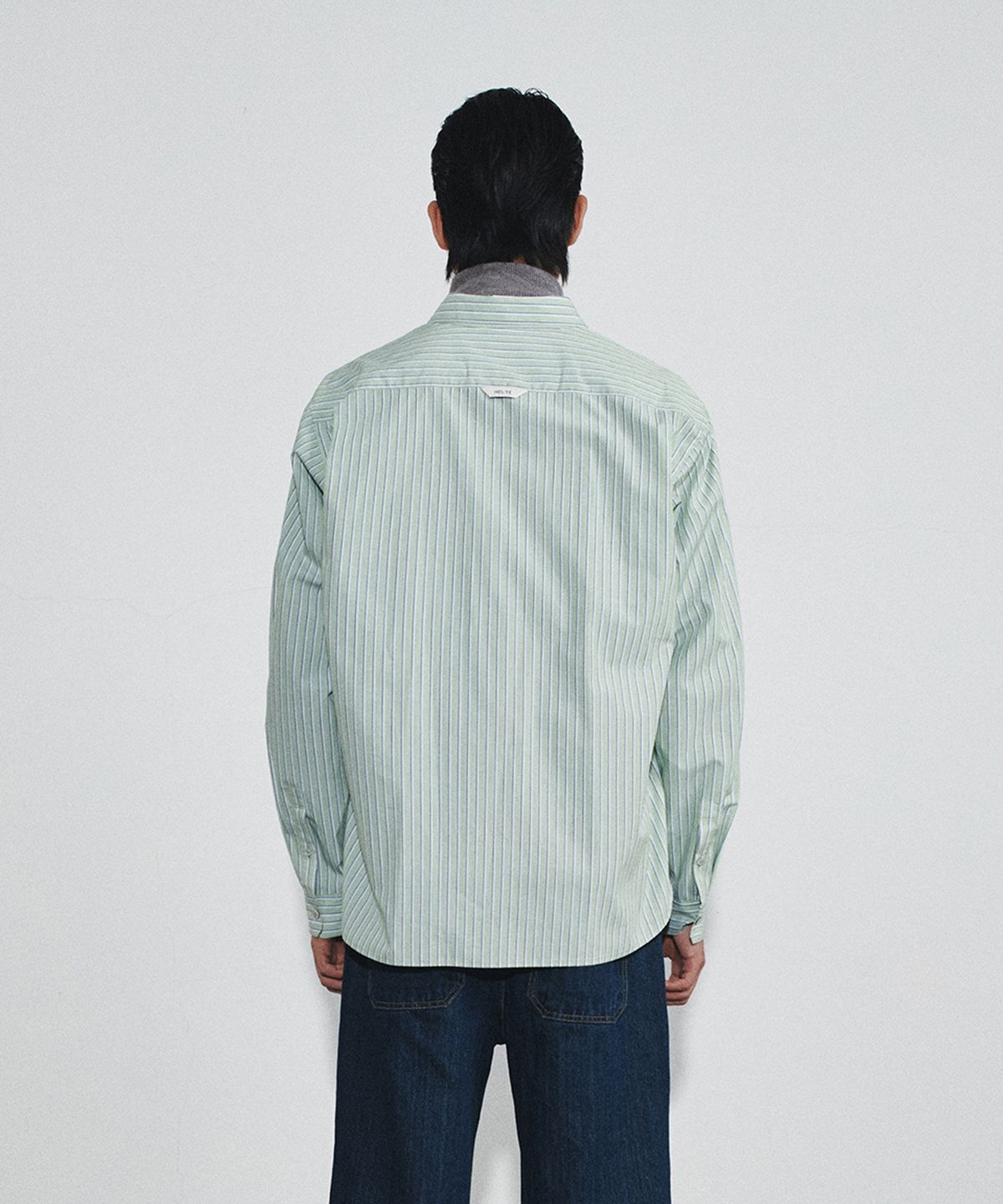 호이테(HEUTE) REGULAR COLLAR COTTON STRIPE SHIRT (GREEN BEANS)