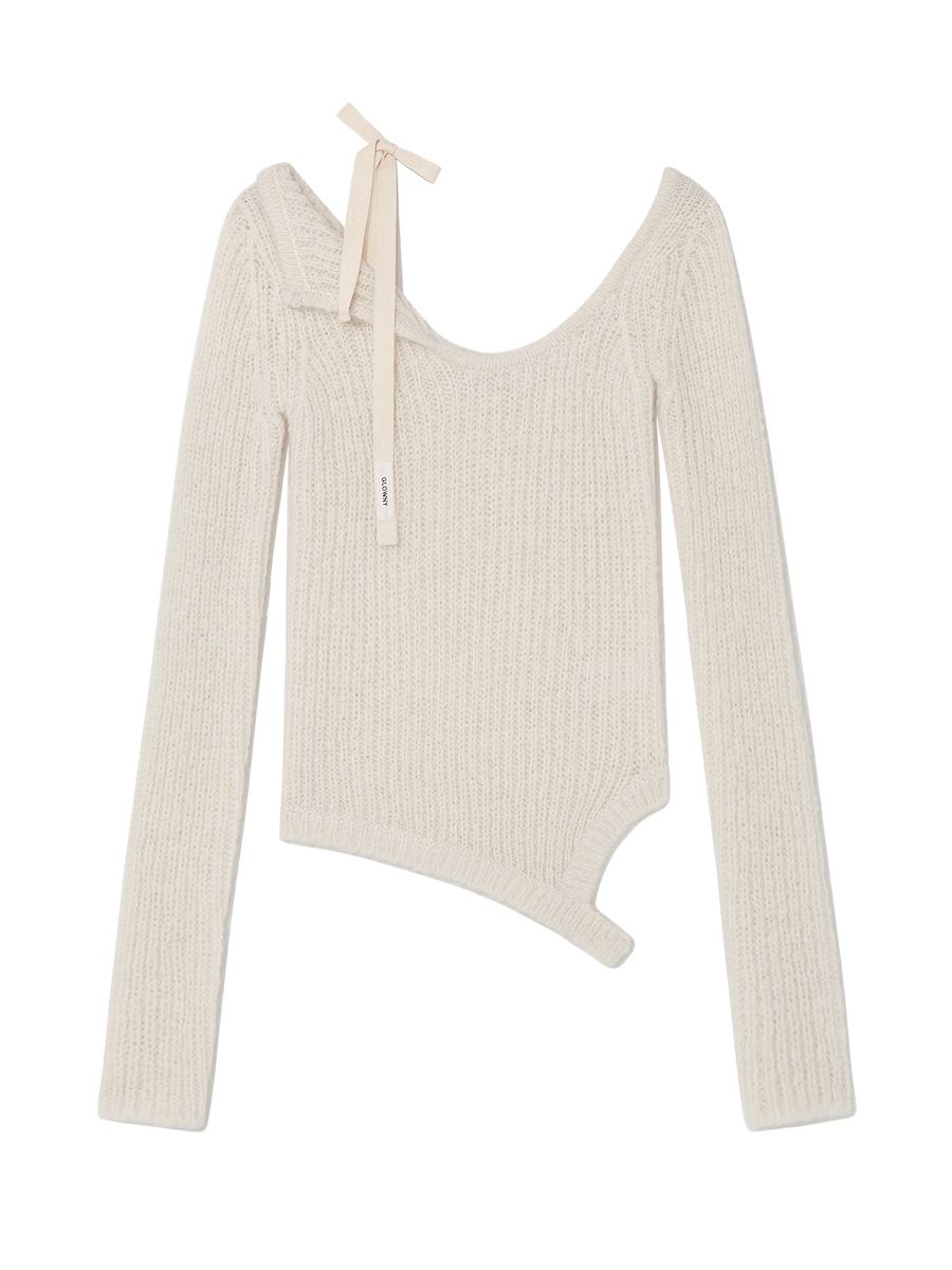 MUSINSA公式 | GLOWNY ISA ASYMMETRICAL KNIT TOP (CORN)