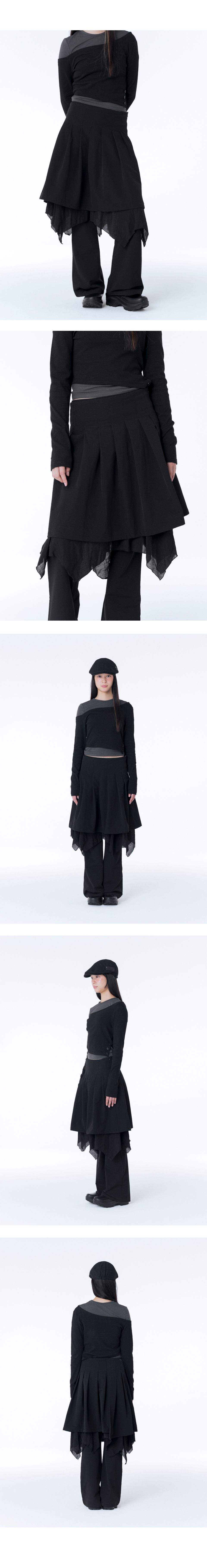MUSINSA | MISEKI SEOUL Layered skirt pants set BLACK