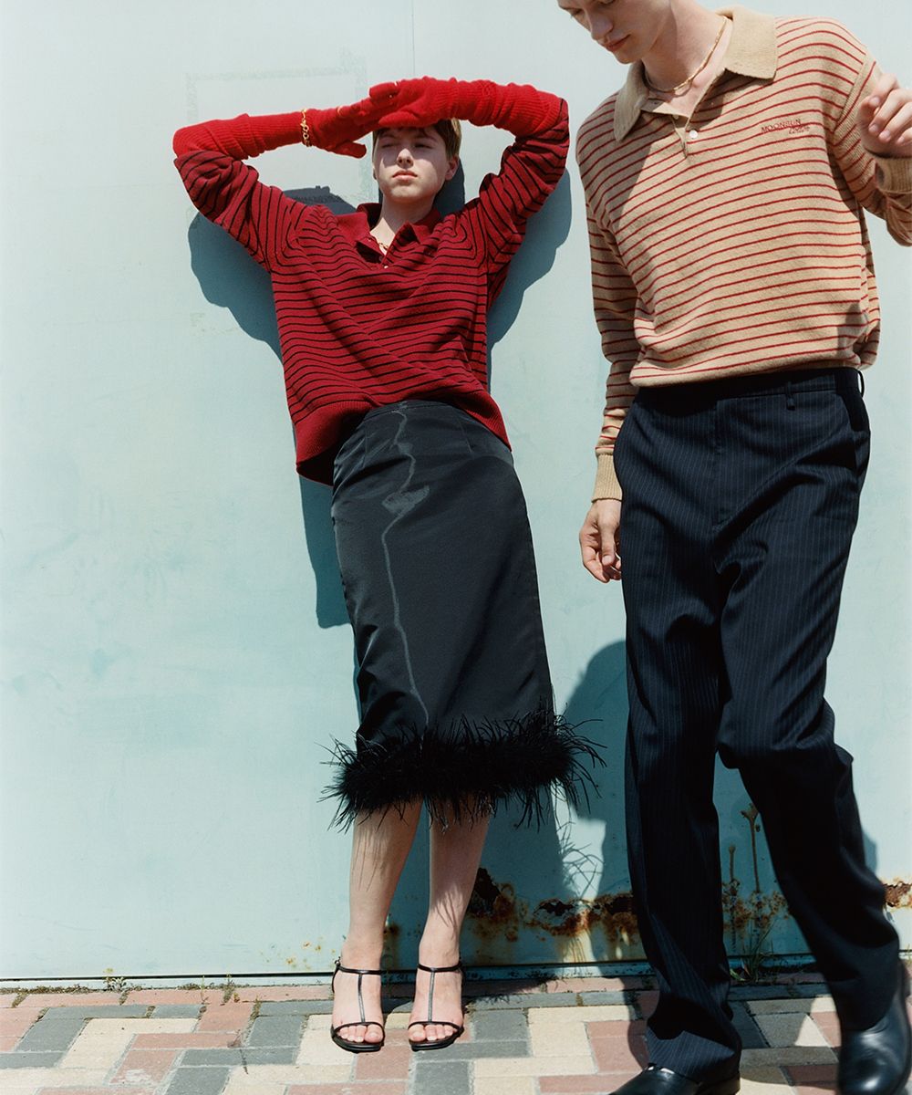 MUSINSA公式 | MOONSUN 02 M.C UNISEX, Stripe Wool Collar Knit