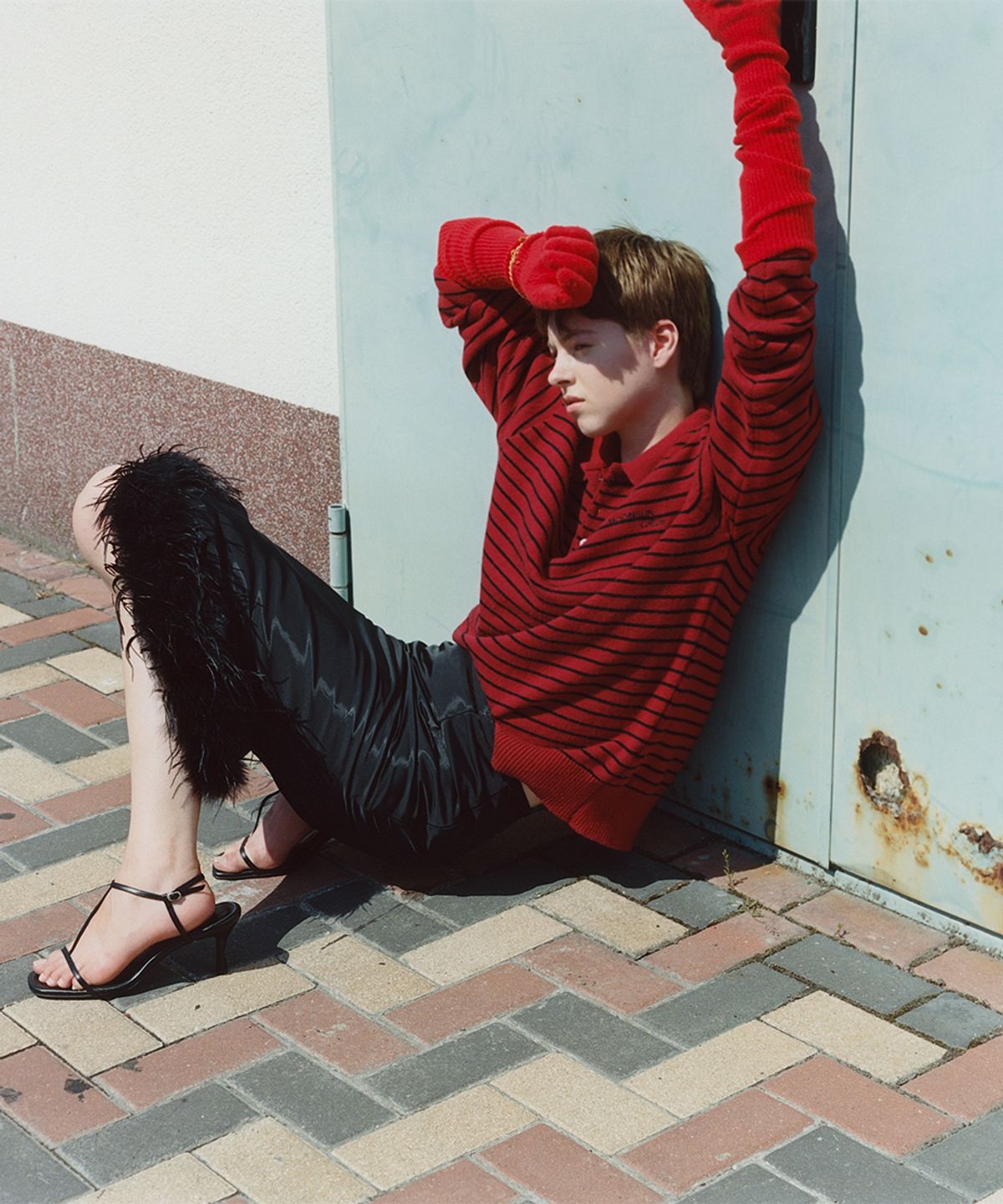문선 아카이브(MOONSUN ARCHIVE) 02 M.C UNISEX, Stripe Wool Collar Knit / Deep Red
