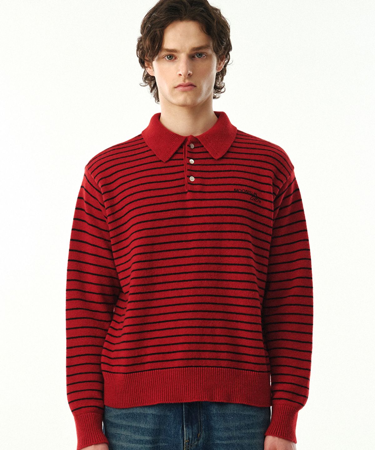 문선 아카이브(MOONSUN ARCHIVE) 02 M.C UNISEX, Stripe Wool Collar Knit / Deep Red