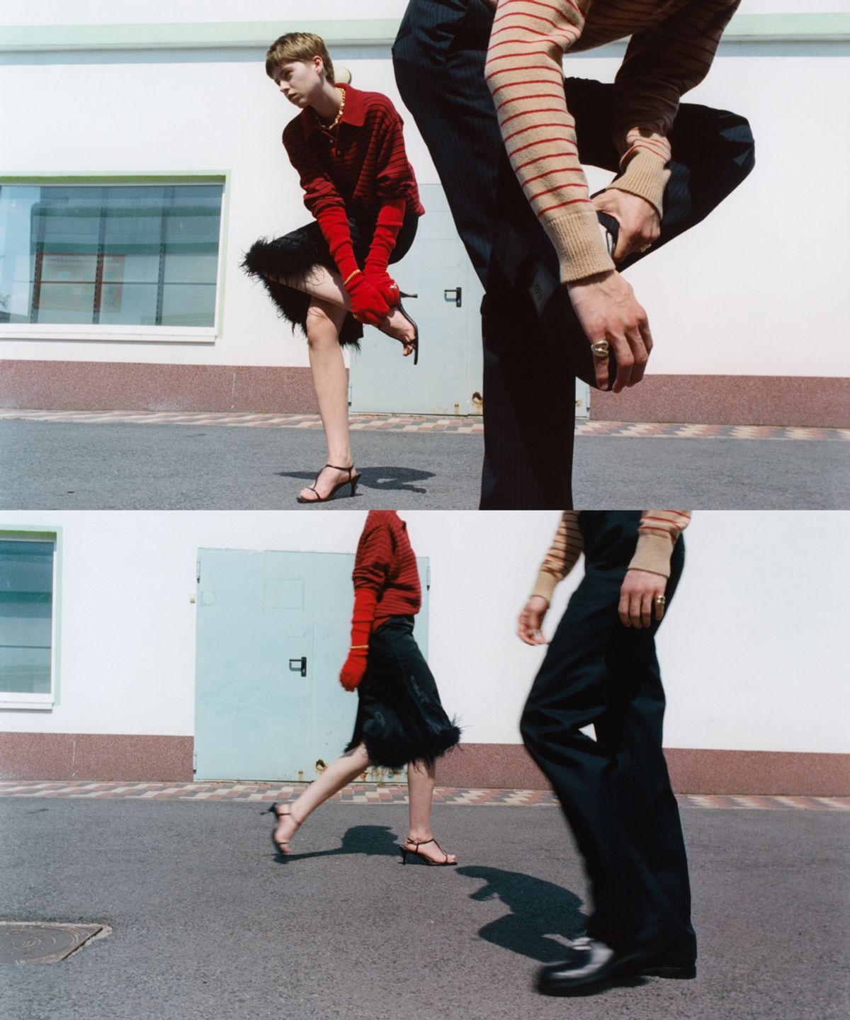 문선 아카이브(MOONSUN ARCHIVE) 02 M.C UNISEX, Stripe Wool Collar Knit / Deep Red