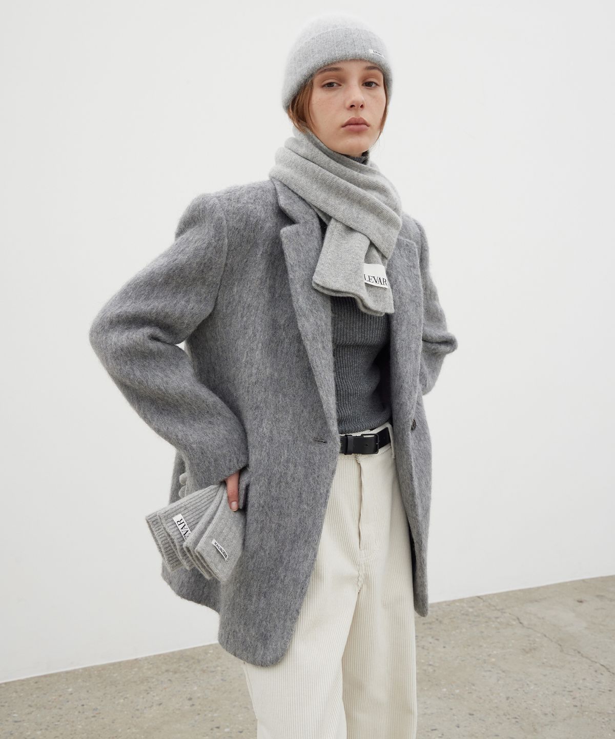 르바(LEVAR) Hairy Alpaca Blended Single Jacket - Charcoal