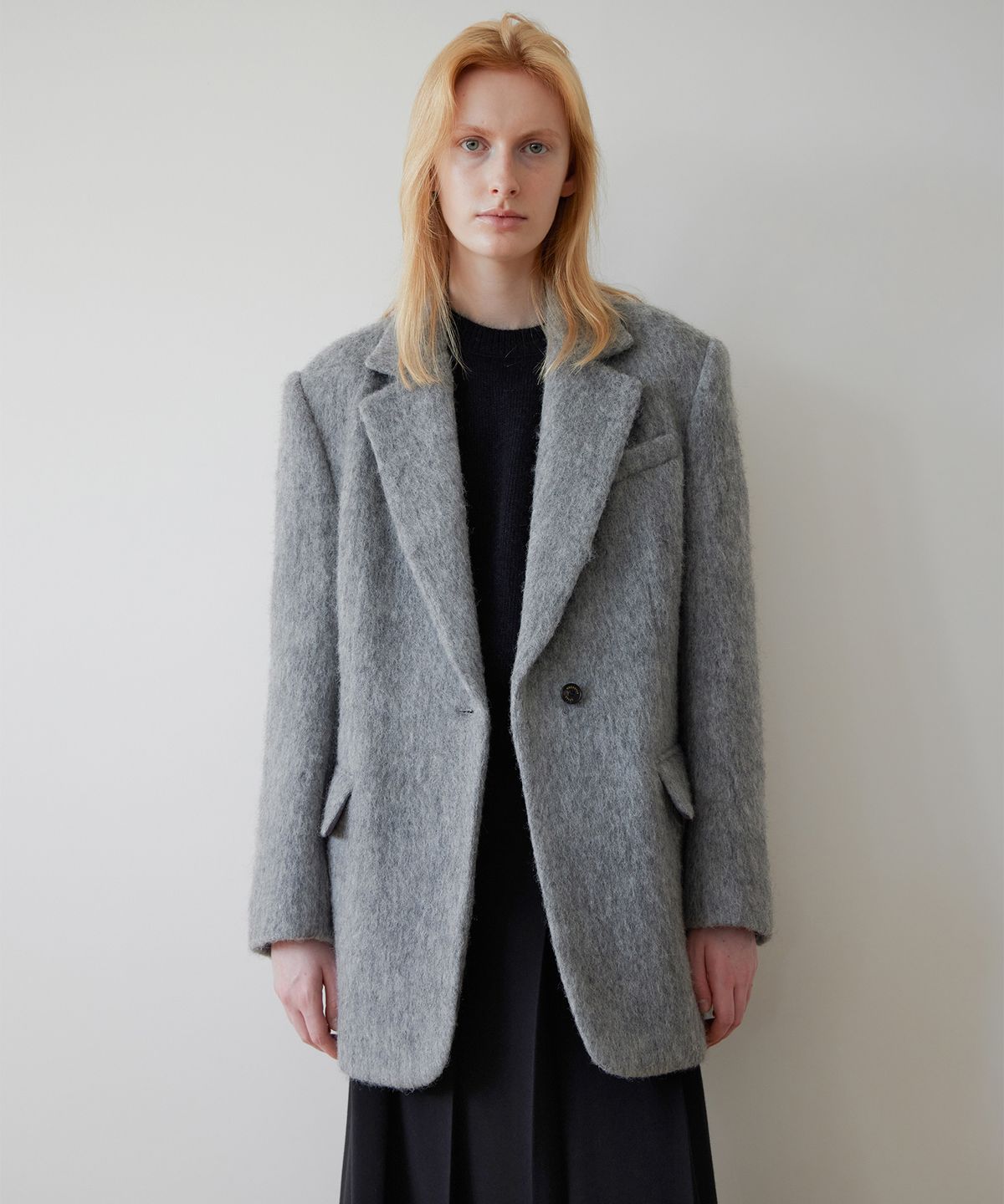 르바(LEVAR) Hairy Alpaca Blended Single Jacket - Charcoal