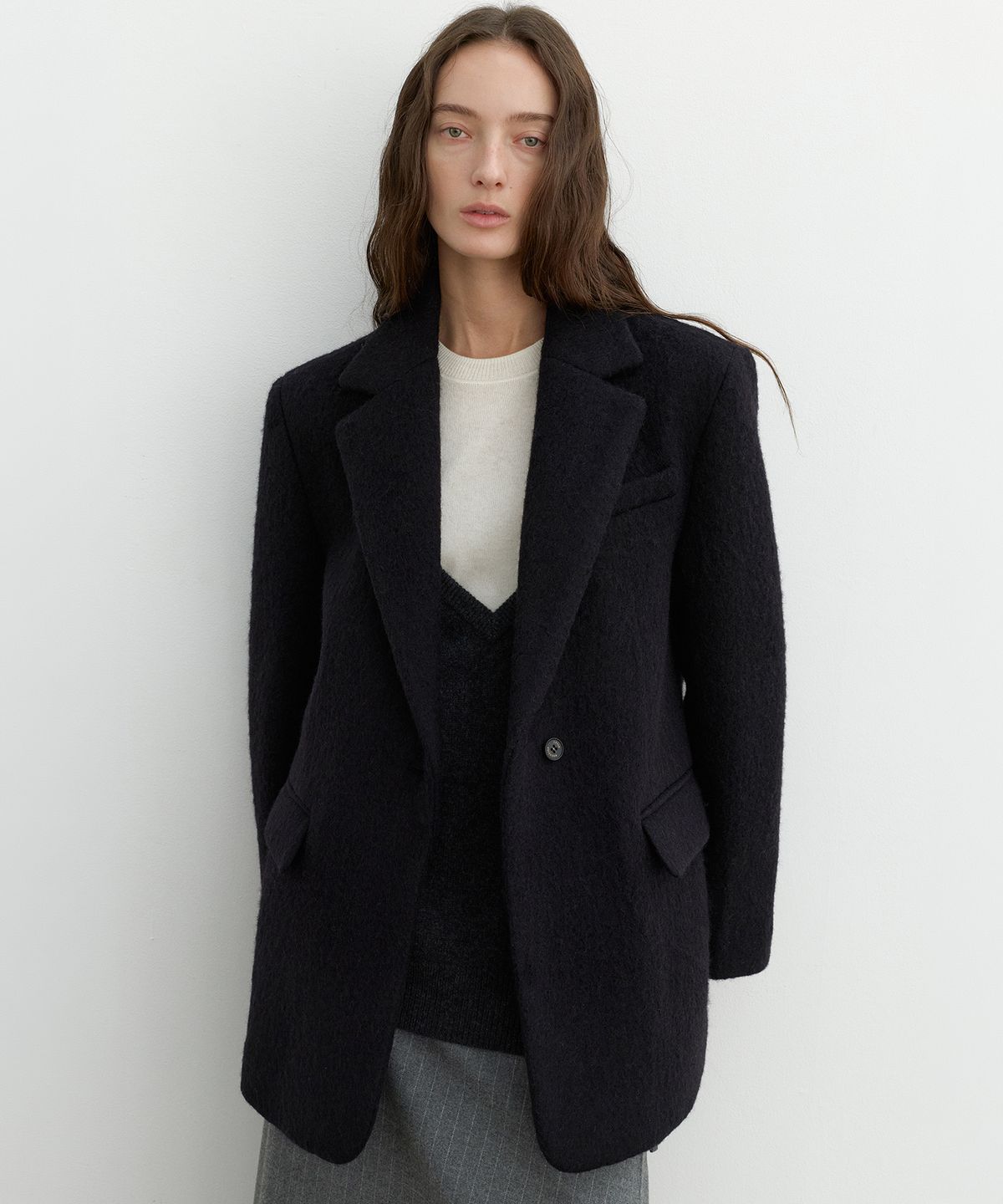 르바(LEVAR) Hairy Alpaca Blended Single Jacket - Black