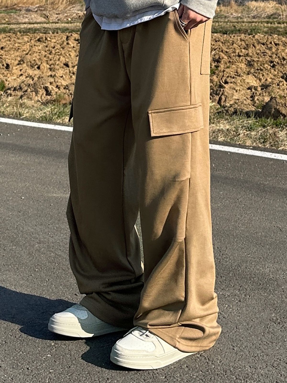 누빈다(NUBINDA) 밴딩 스판 와이드 팬츠 [브라운]