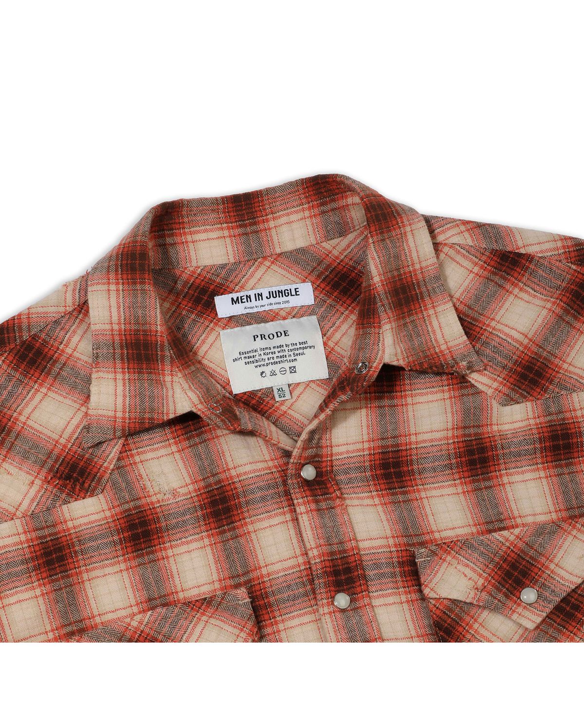 프로드셔츠(PRODESHIRT) [PRODE x MIJ] Damaged Western Check Shirt (Orange)