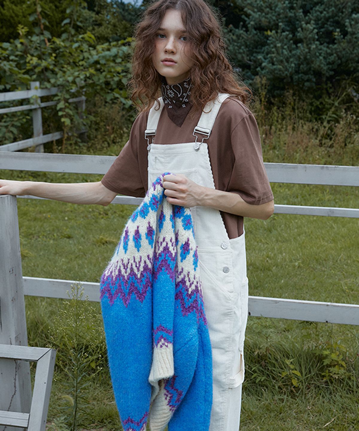 그린버터(GREENBUTTER) Boucle Nordic Cardigan (L/Blue)