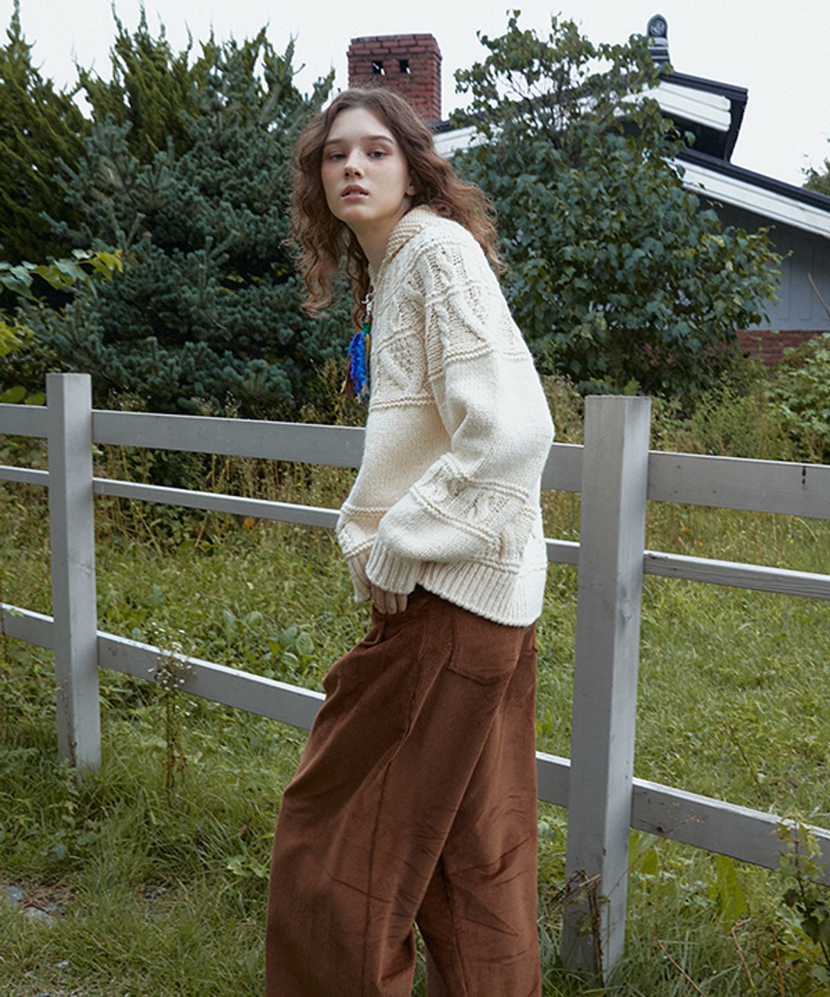 그린버터(GREENBUTTER) Charm Nordic Cable Cardigan (L/Beige)