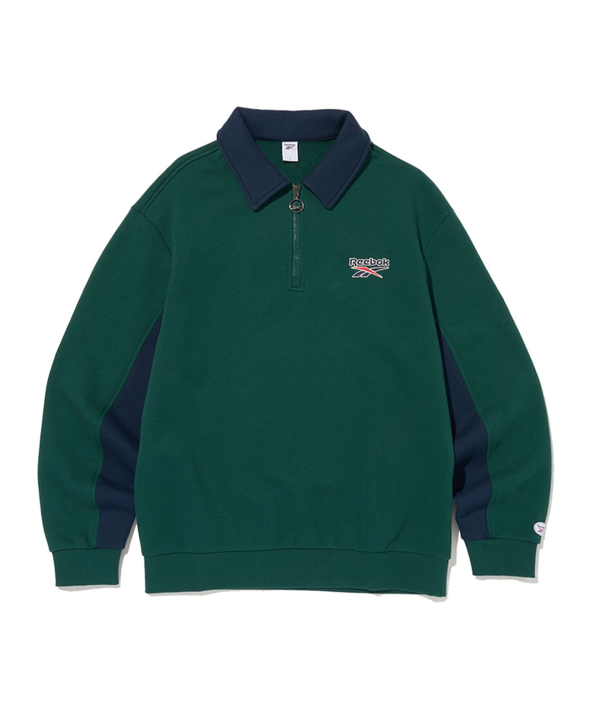 리복(REEBOK) 레터링 기모 하프 집업 - 그린