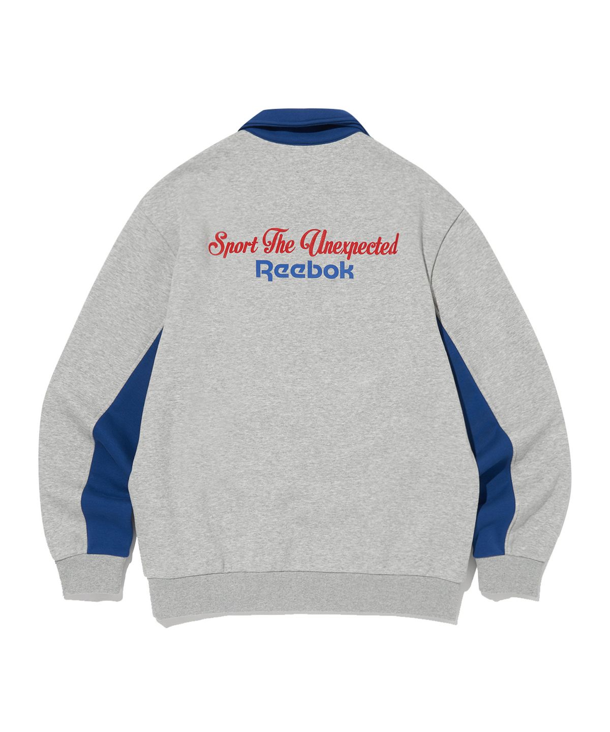 리복(REEBOK) 레터링 기모 하프 집업 - 그레이