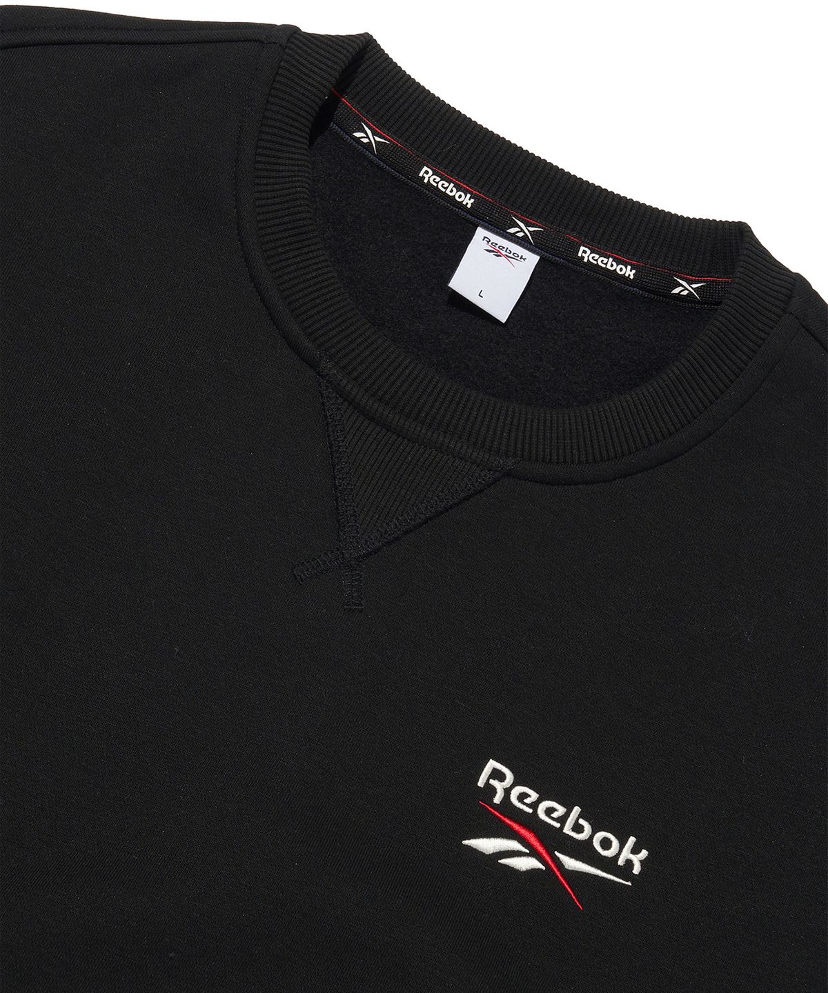 리복(REEBOK) 레터링 기모 맨투맨 - 블랙