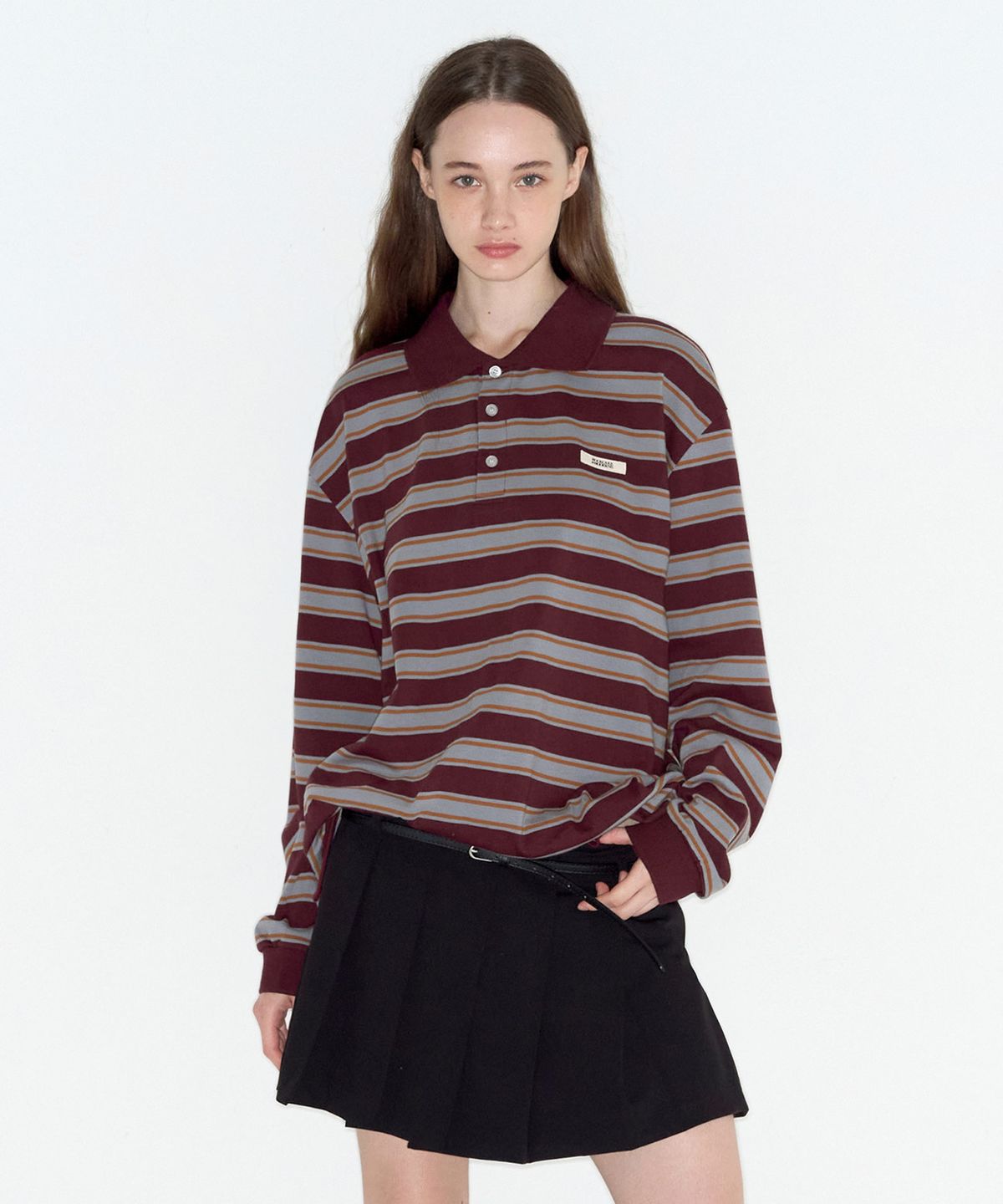 락케이크(ROCKCAKE) Striped Polo T-Shirt - Wine