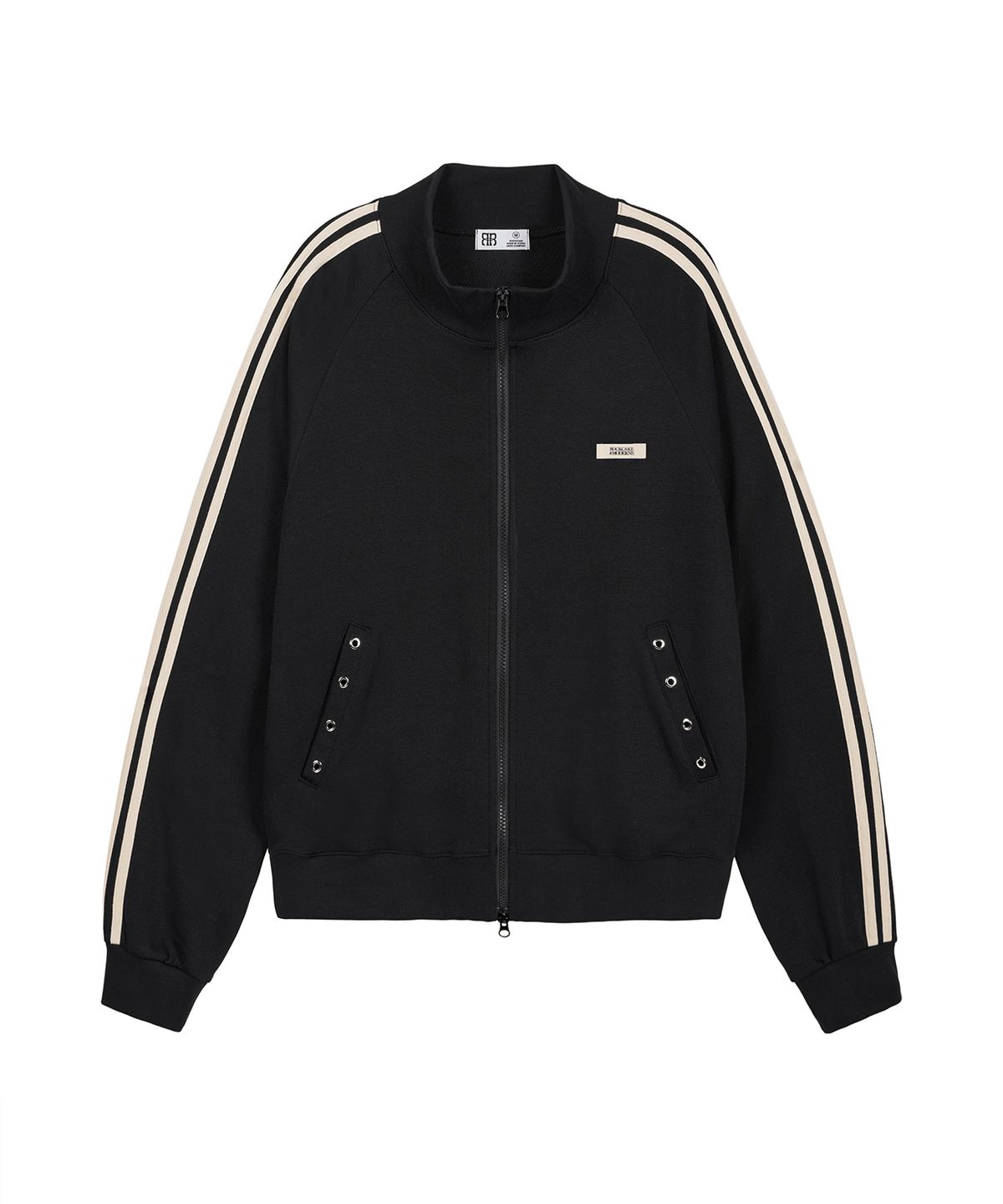 락케이크(ROCKCAKE) Beige Label Eyelet Track Top - Black