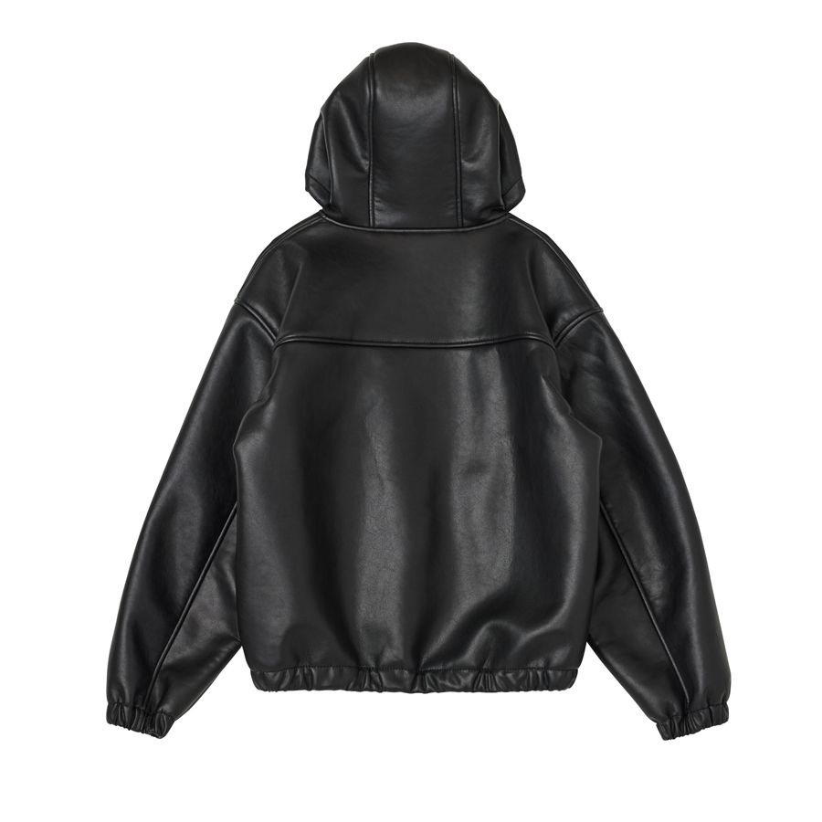MUSINSA | MARKM SHEARLING LEATHER HOODIE JACKET-BLACK