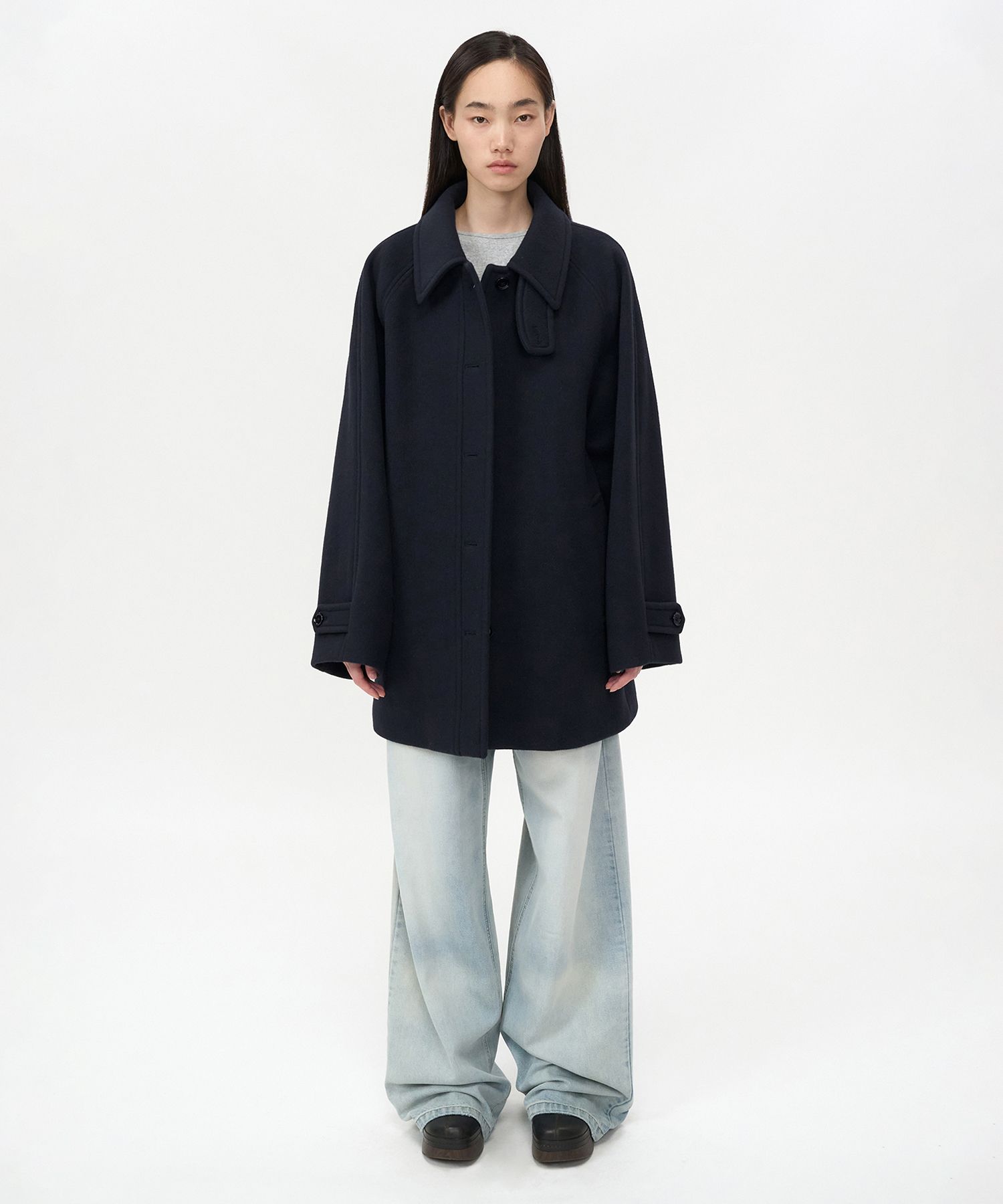 ジャケット・アウター INSILENCE Oversize Balmacaan Coat MUSINSA | INSILENCE WOMEN Soft Half Balmacaan Coat DARK NAVY