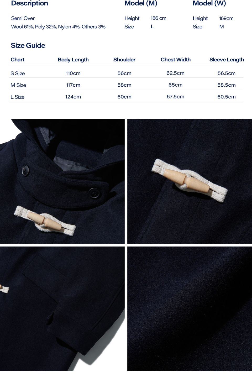 urbandtype ネイビー フード付き ダッフルコート　M MUSINSA公式 | URBANDTYPE ウールフードダッフルコート_ネイビー