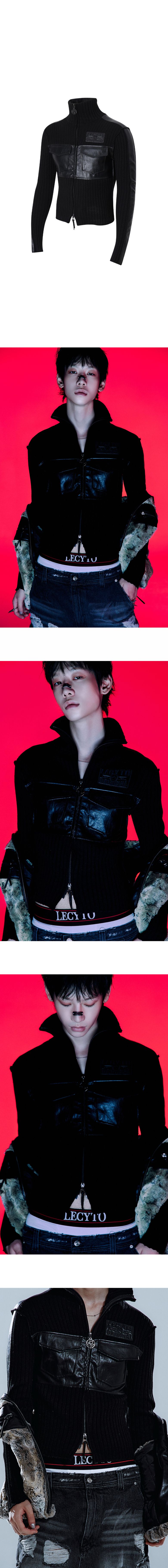 MUSINSA公式 | LECYTO Fabric Mix Neck Zip Up_[Black]