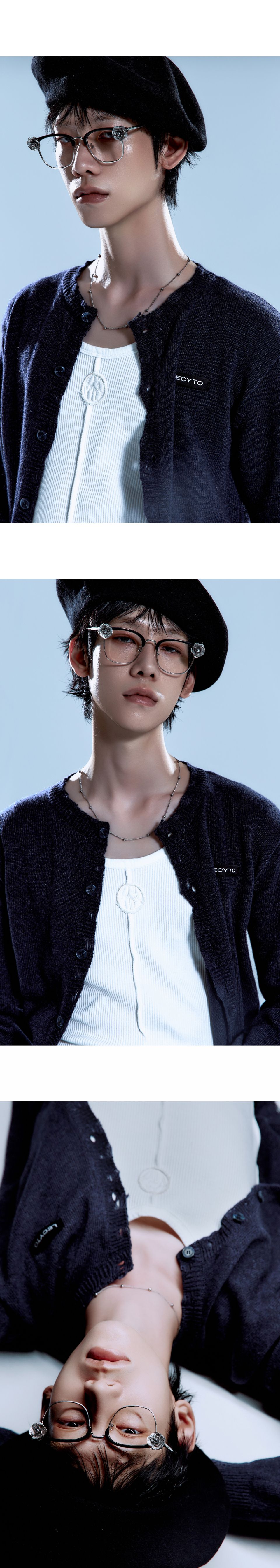 MUSINSA | LECYTO Destroyed Round Wool Knit Cardigan_[Navy]